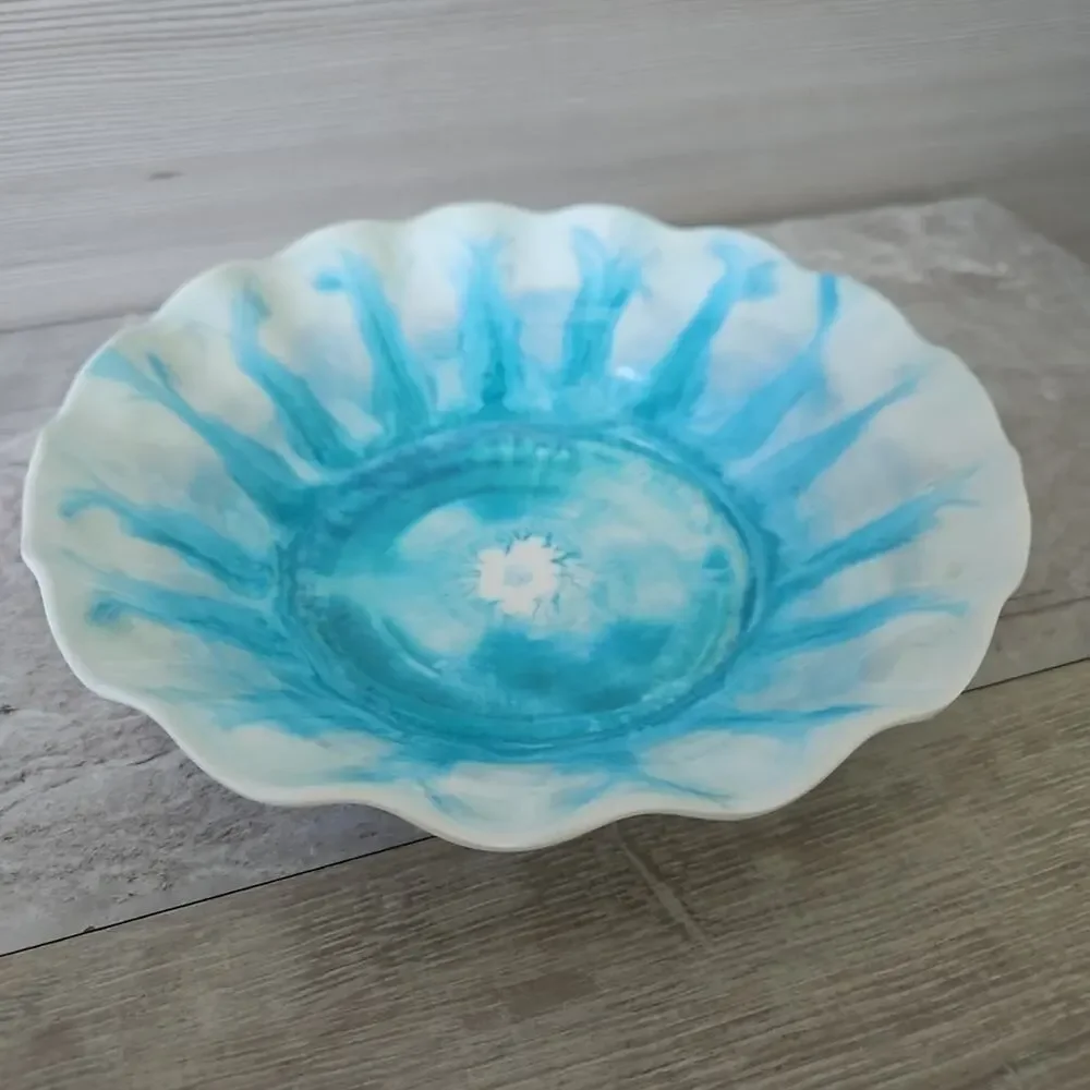 Pier 1 One Imports Marble Wave Turquoise Melamine Coastal Beach Lake 4 Bowl Set